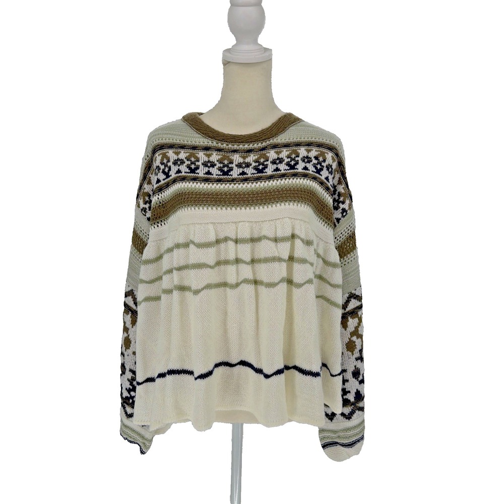Altar'd State Swing Style Long Balloon Sleeve Sweater/Sz Medium Sage/Ivory